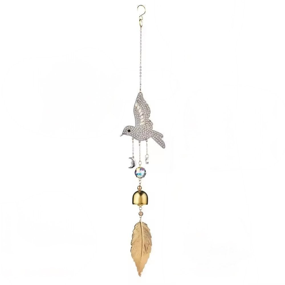 Diamanté Hummingbird Sun Catcher with Bell & Feather Charm