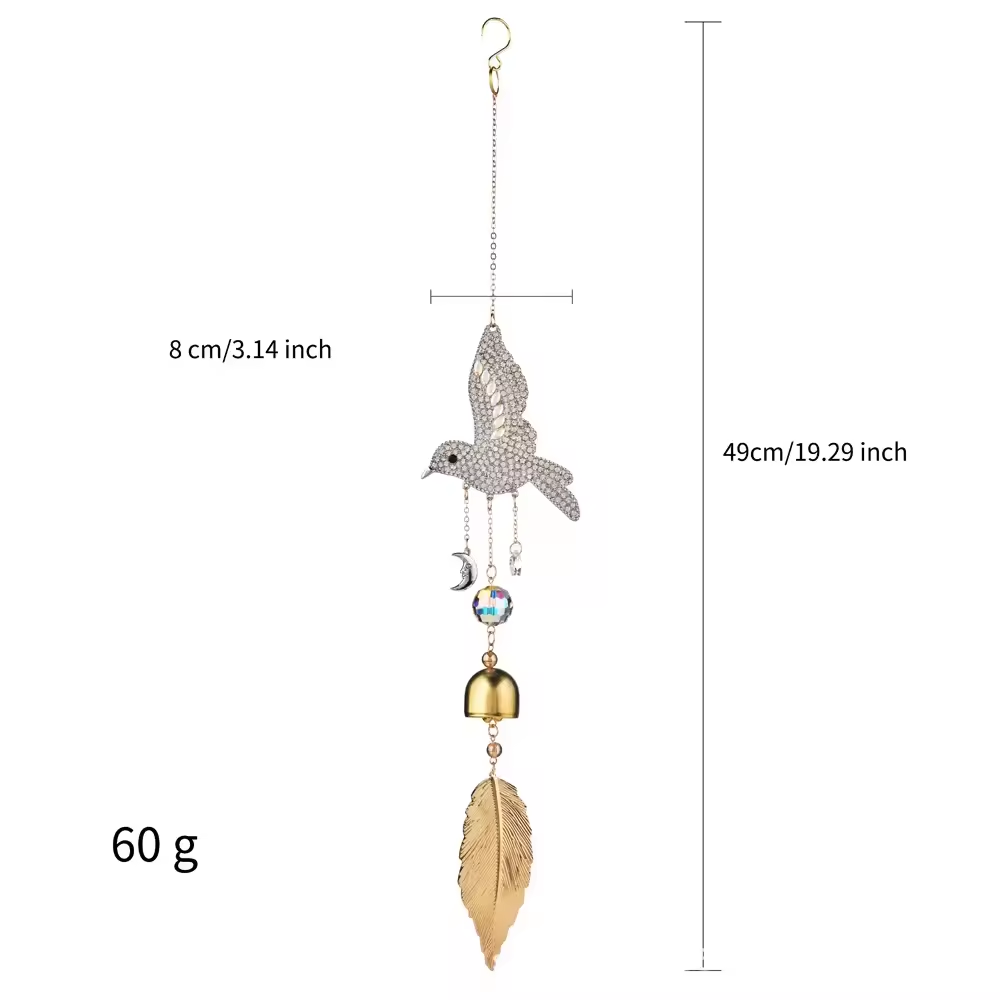 Diamanté Hummingbird Sun Catcher with Bell & Feather Charm