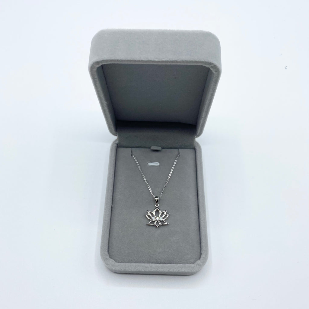 Sterling Silver Lotus Crystal Pendant Necklace