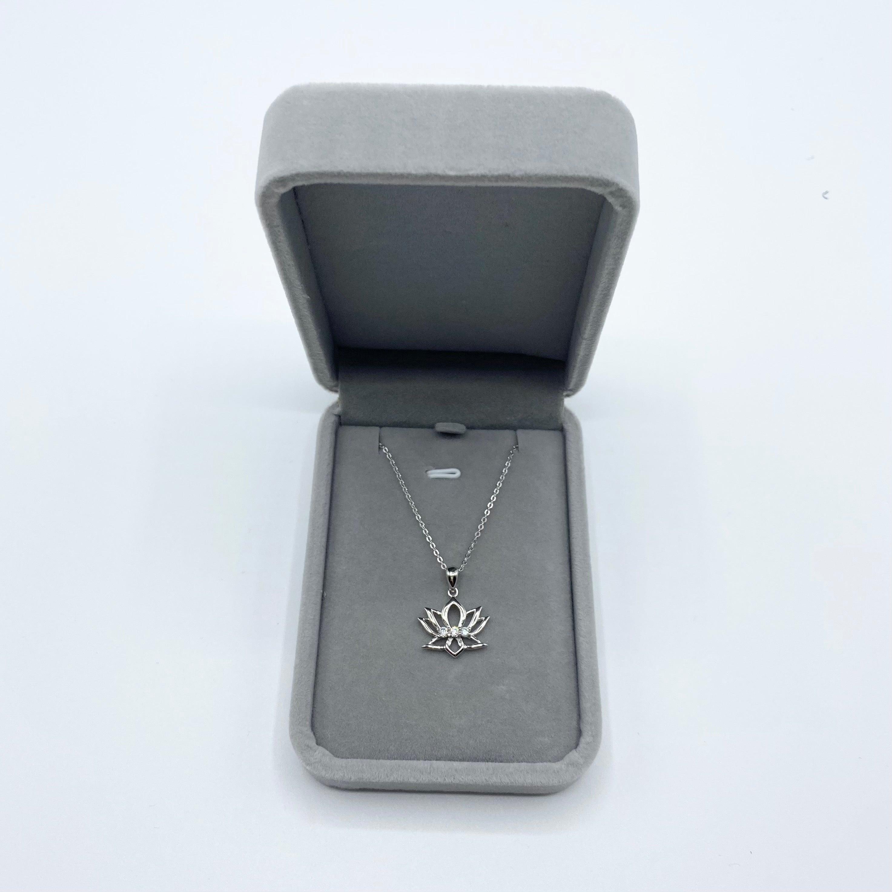 Sterling Silver Lotus Crystal Pendant Necklace