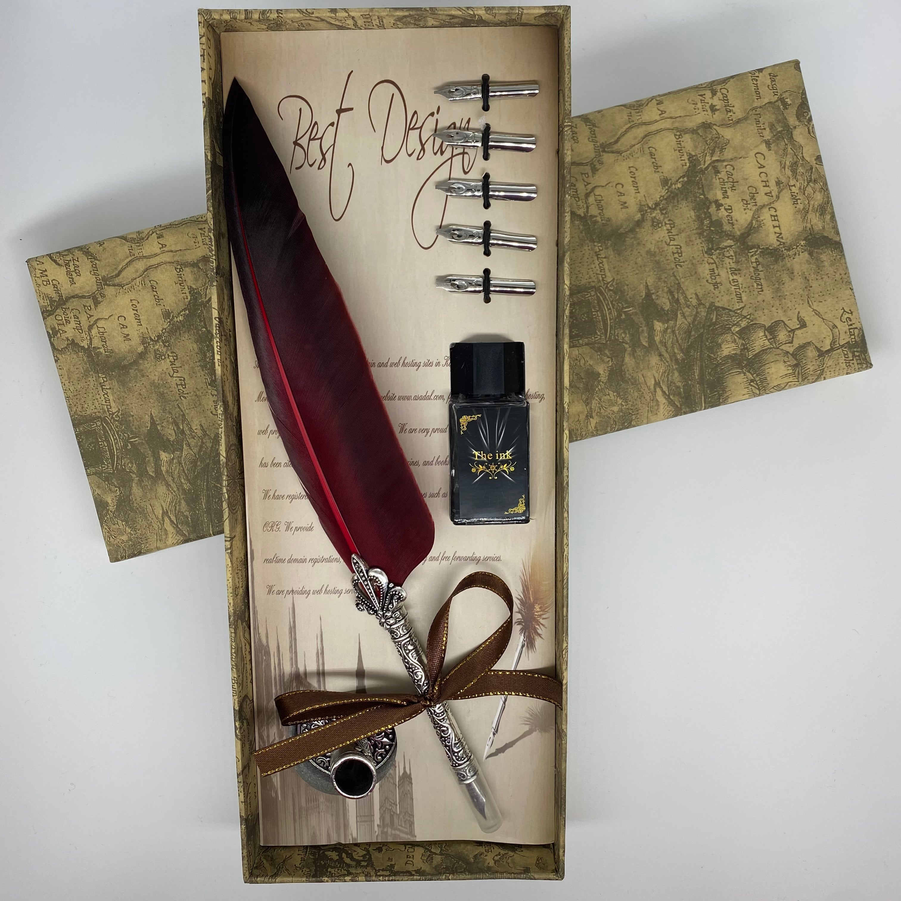 Vintage Style Quill & Ink Set - Red
