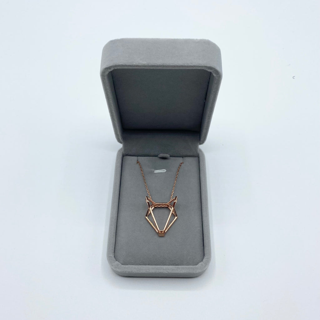 Rose Gold Origami Wolf Pendant Necklace