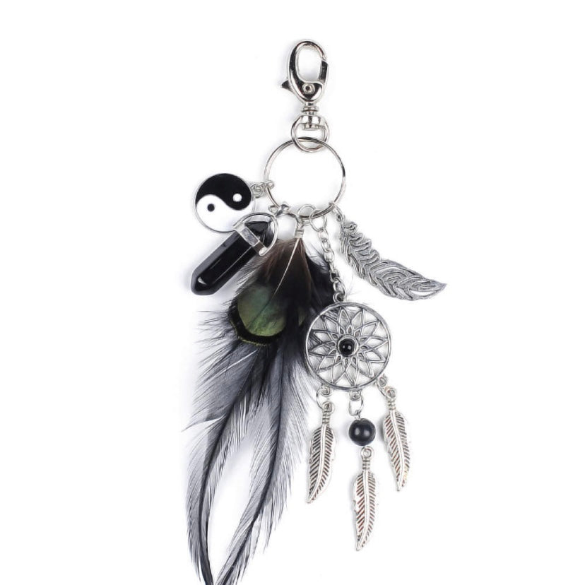 Black Feathered Peace Keyring