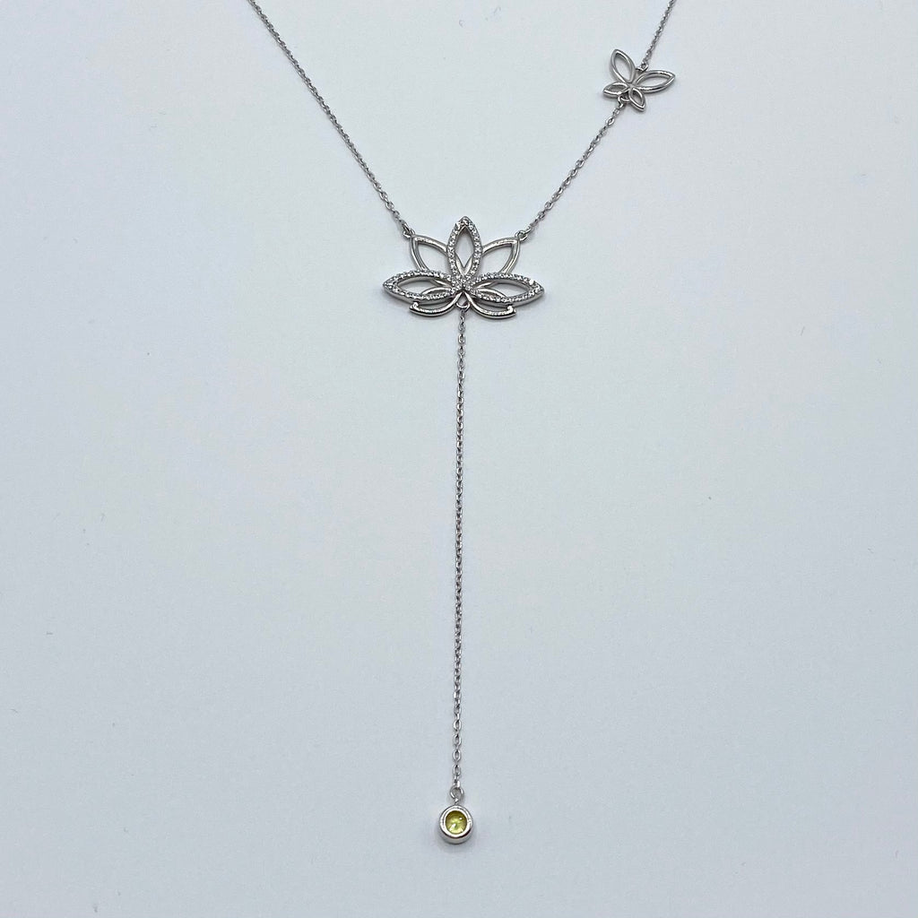Sterling Silver Lotus Flower Dangling Pendant Necklace