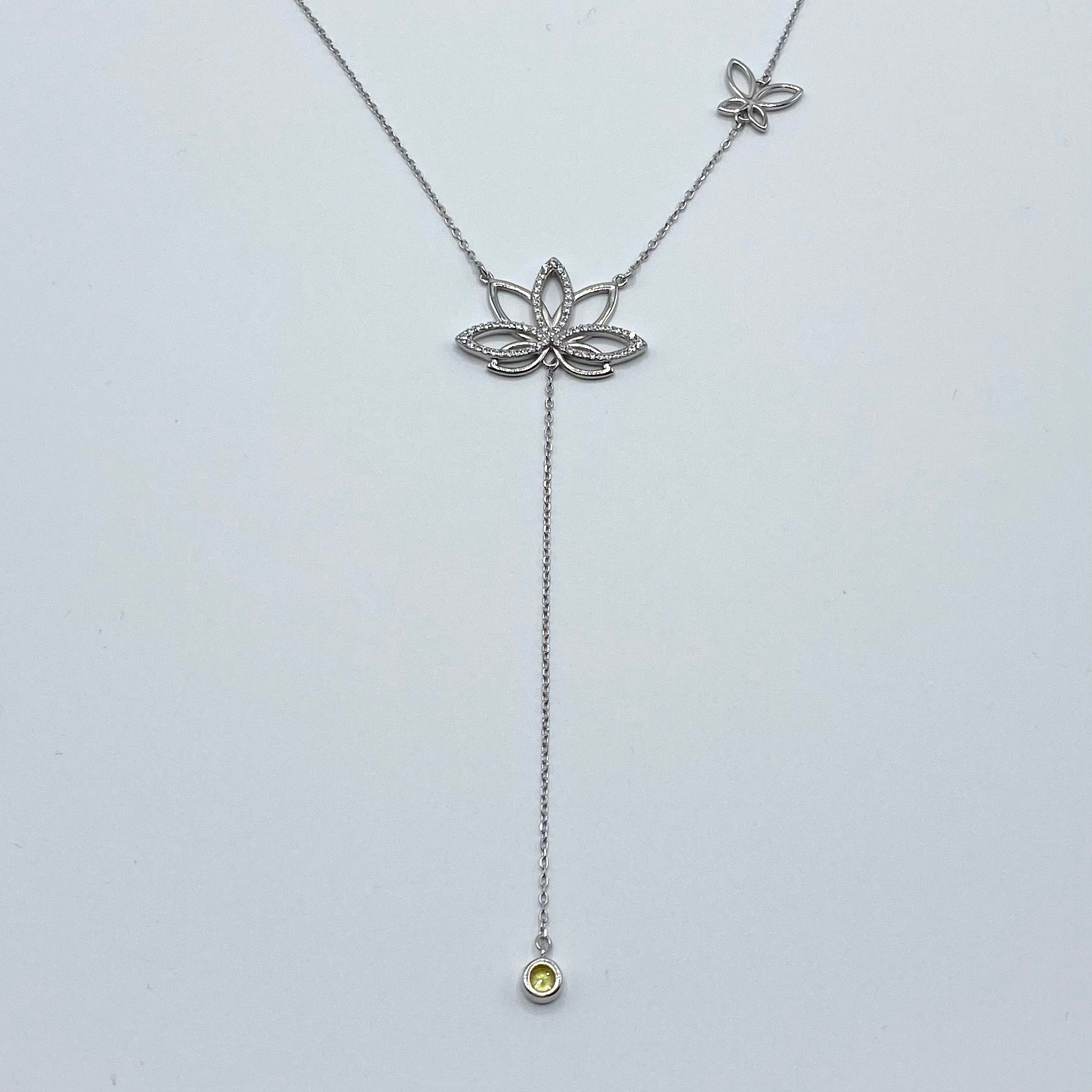 Sterling Silver Lotus Flower Dangling Pendant Necklace