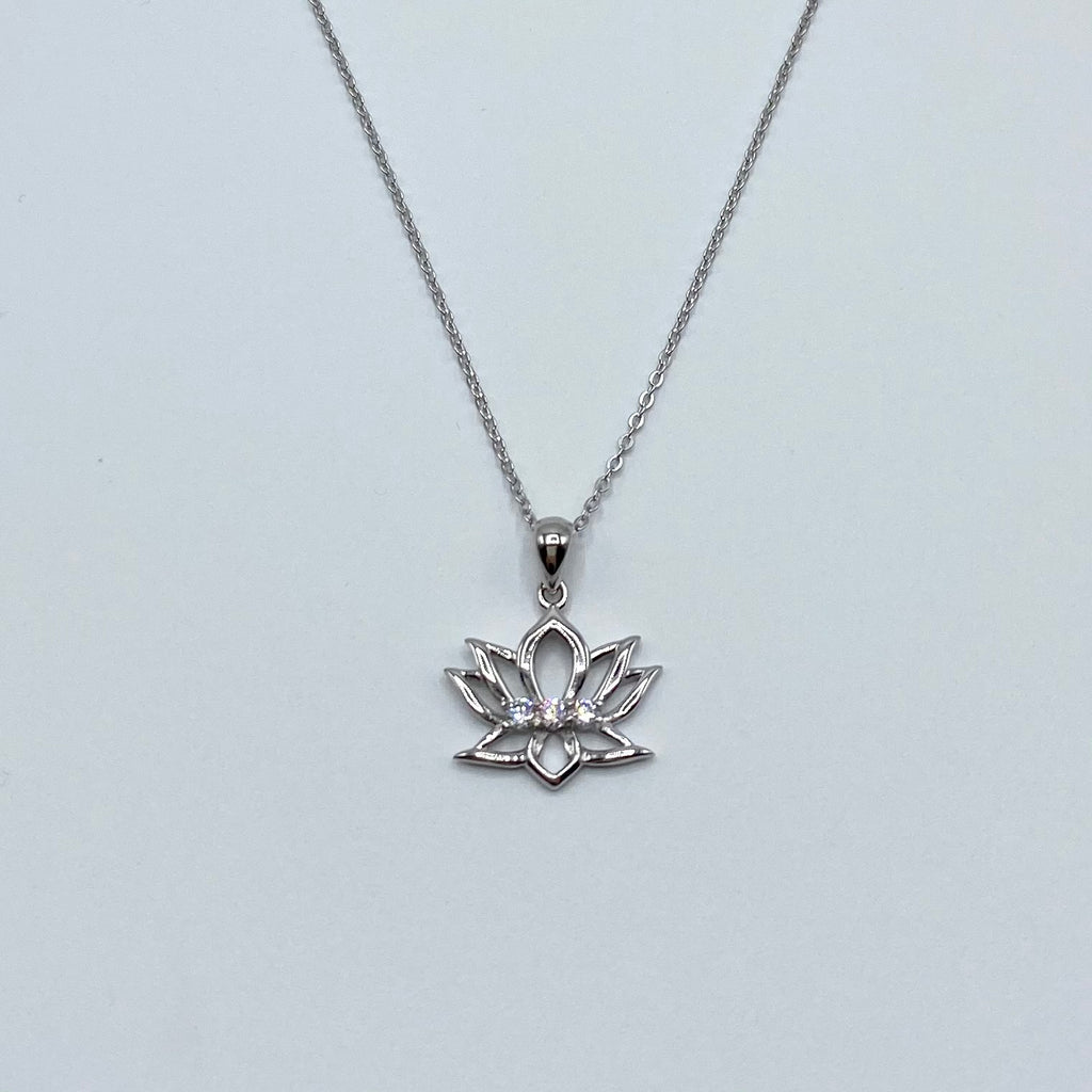 Sterling Silver Lotus Crystal Pendant Necklace