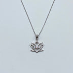 Sterling Silver Lotus Crystal Pendant Necklace