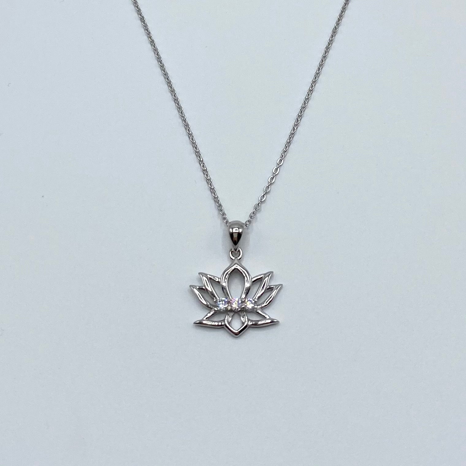 Sterling Silver Lotus Crystal Pendant Necklace