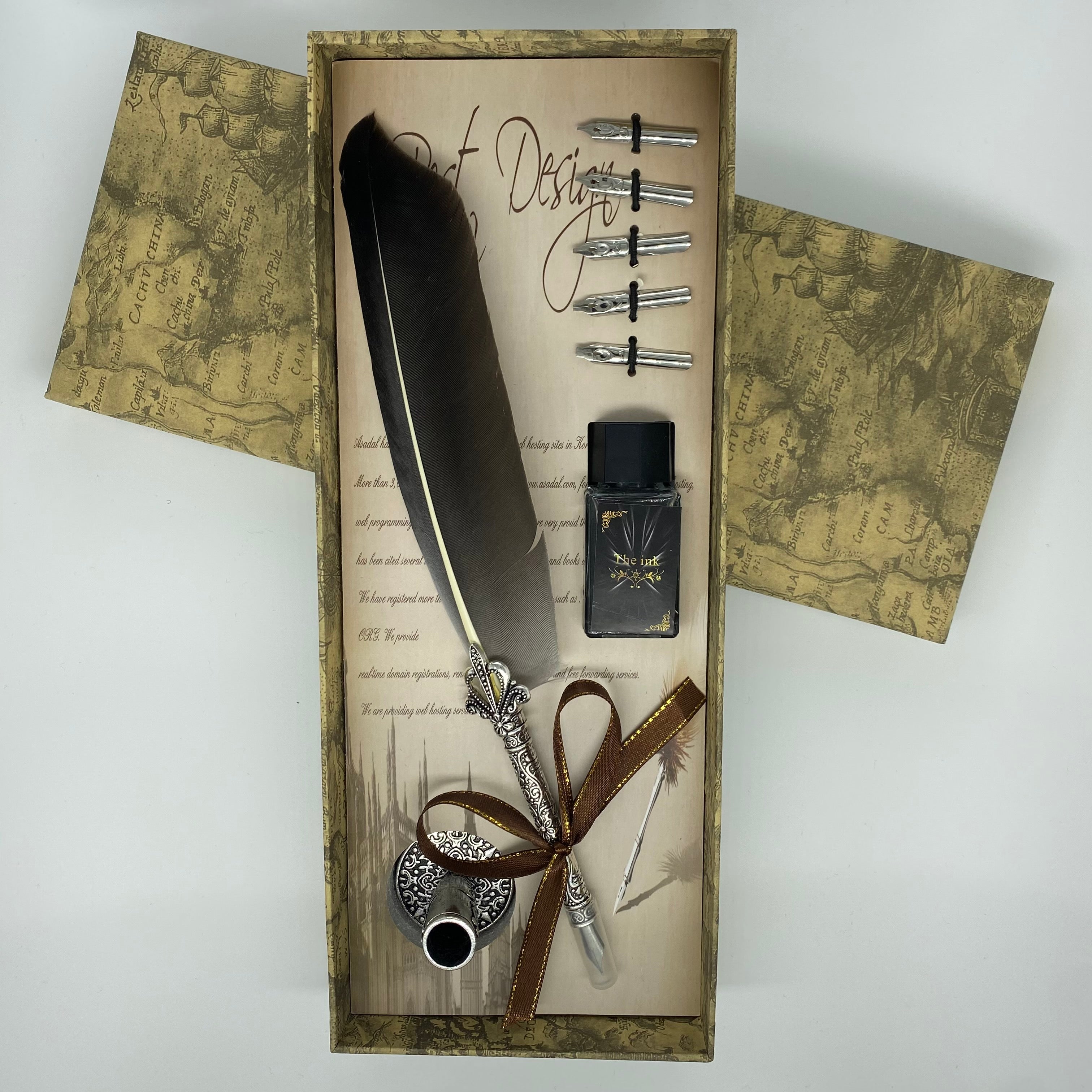 Vintage Style Quill & Ink Set - Grey