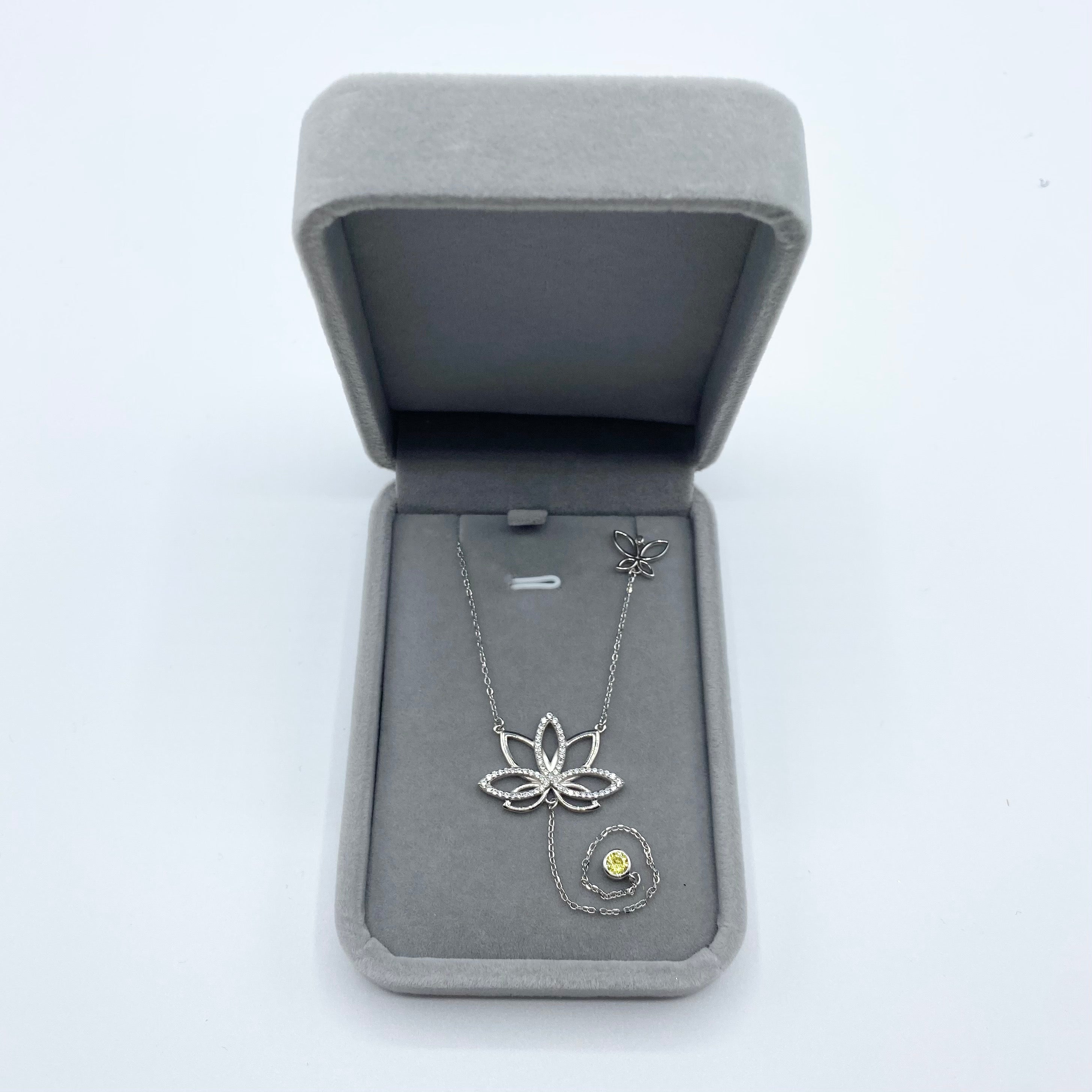 Sterling Silver Lotus Flower Dangling Pendant Necklace
