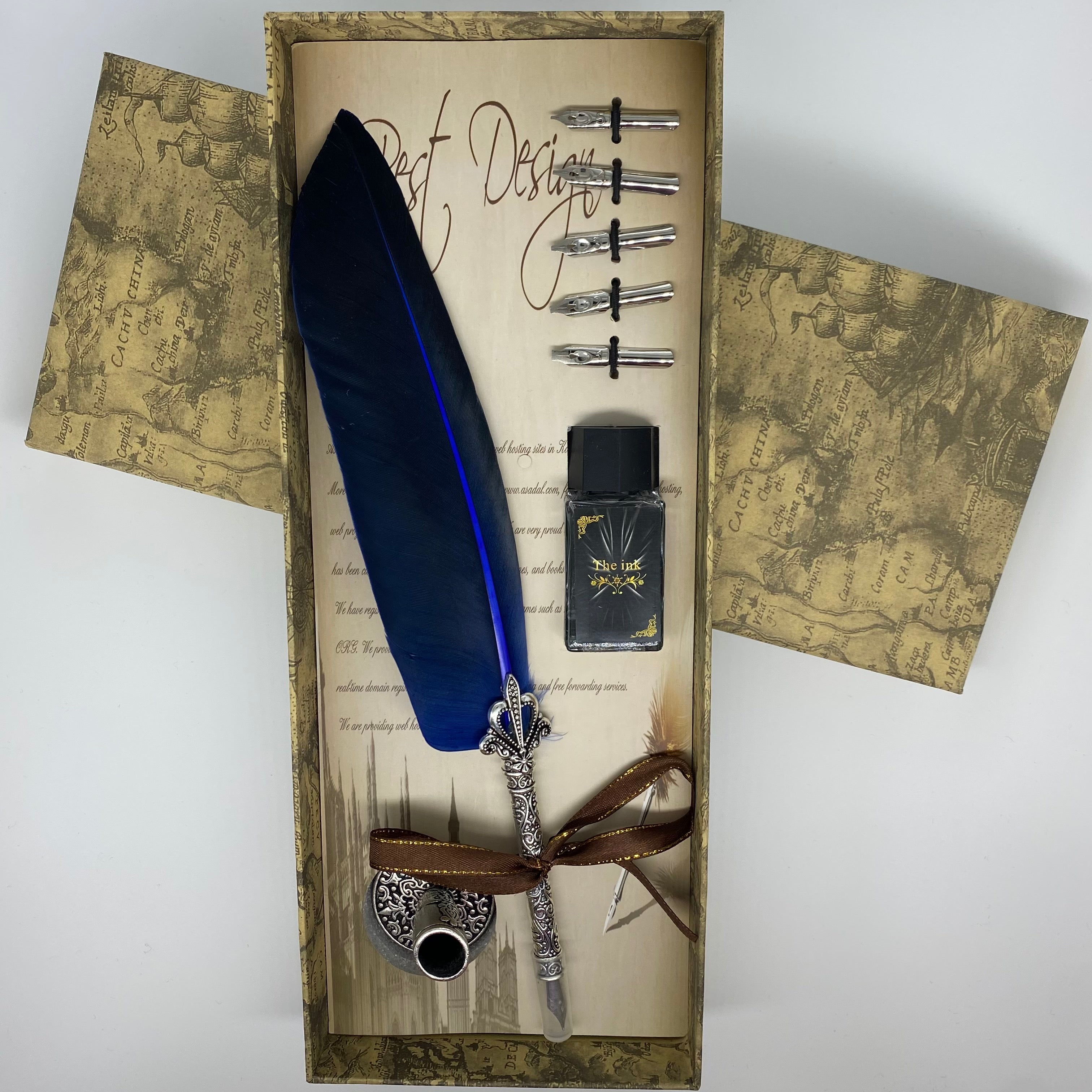 Vintage Style Quill & Ink Set - Blue