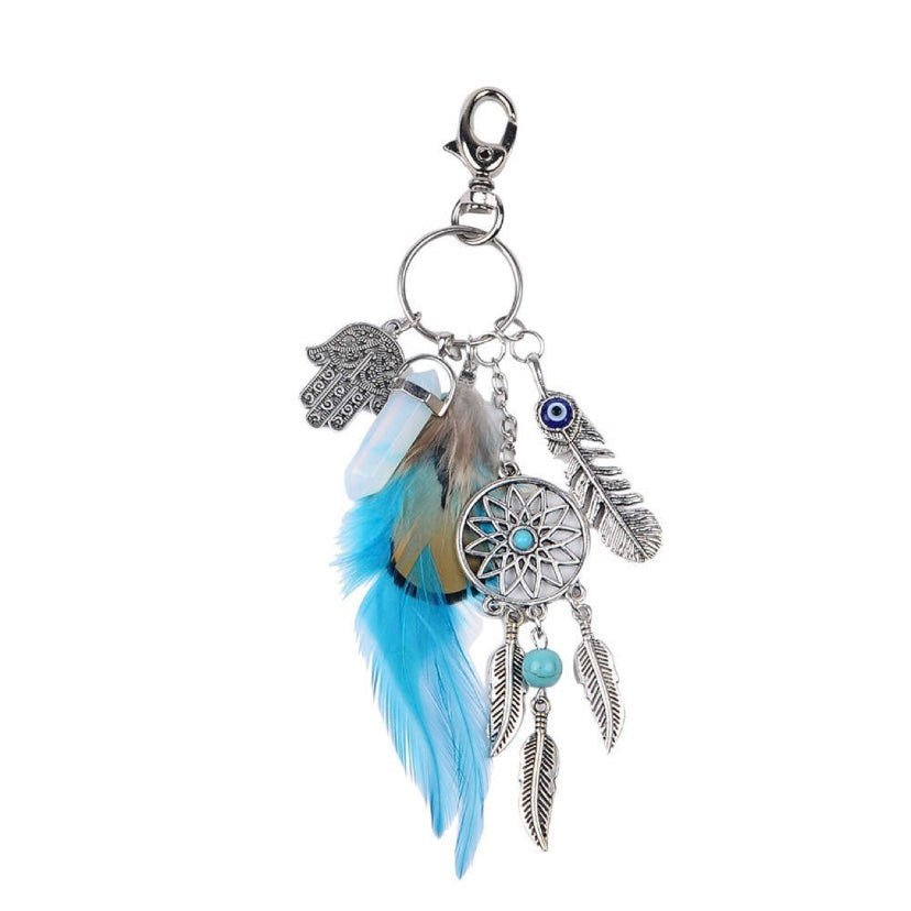 Blue Feathered Hamsa Keyring