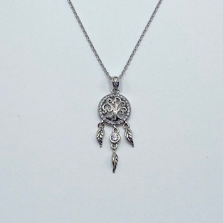 Sterling Silver Tree of Life Dream Catcher Necklace
