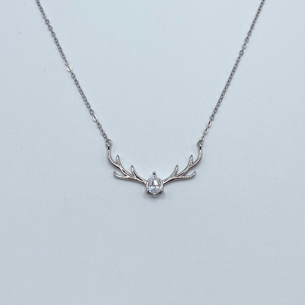 Sterling Silver Deer Antler Crystal Necklace