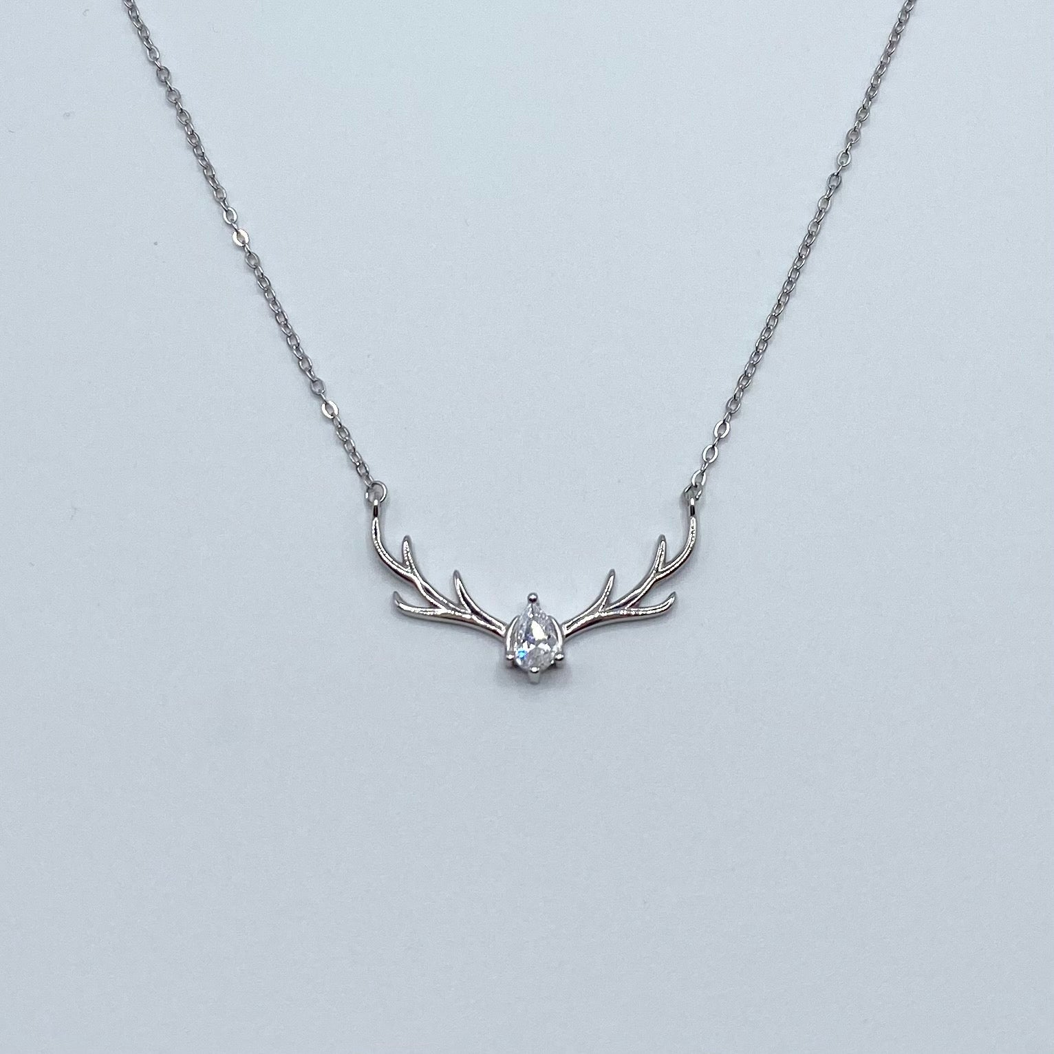 Sterling Silver Deer Antler Crystal Necklace
